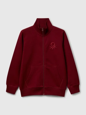 Benetton, Pure Cotton Sweatshirt With Zipper, Size: XL, Burgundy, Kids United Colors of Benetton