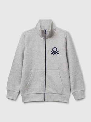 Benetton, Pure Cotton Sweatshirt With Zipper, Size: XL, Light Gray, Kids United Colors of Benetton