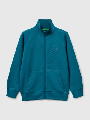Benetton, Pure Cotton Sweatshirt With Zipper, Size: XL, Teal, Kids United Colors of Benetton