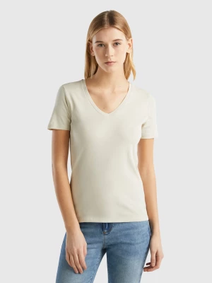 Benetton, Pure Cotton T-shirt With V-neck, size L, Beige, Women United Colors of Benetton