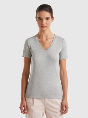 Benetton, Pure Cotton T-shirt With V-neck, size L, Light Gray, Women United Colors of Benetton