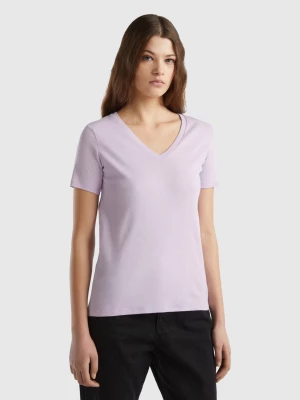 Benetton, Pure Cotton T-shirt With V-neck, size S, Lilac, Women United Colors of Benetton