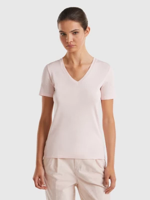 Benetton, Pure Cotton T-shirt With V-neck, size XS, Pastel Pink, Women United Colors of Benetton