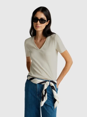 Benetton, Pure Cotton T-shirt With V-neck, Size: XXS, Beige, Women United Colors of Benetton