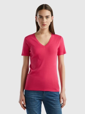 Benetton, Pure Cotton T-shirt With V-neck, size XXS, Fuchsia, Women United Colors of Benetton