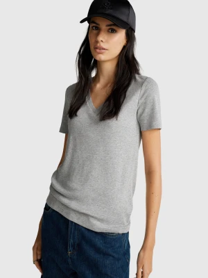Benetton, Pure Cotton T-shirt With V-neck, Size: XXS, Light Gray, Women United Colors of Benetton