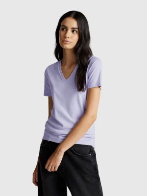 Benetton, Pure Cotton T-shirt With V-neck, Size: XXS, Lilac, Women United Colors of Benetton