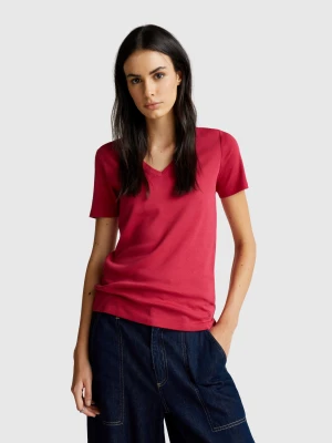 Benetton, Pure Cotton T-shirt With V-neck, size XXS, Red, Women United Colors of Benetton