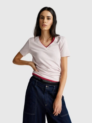 Benetton, Pure Cotton T-shirt With V-neck, size XXS, Soft Pink, Women United Colors of Benetton