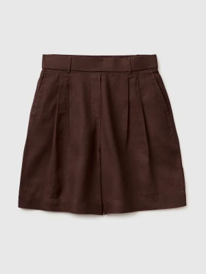 Benetton, Pure Linen Bermuda Shorts, Size: XS, Brown, Women United Colors of Benetton