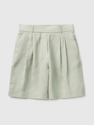 Benetton, Pure Linen Bermuda Shorts, Size: XS, Light Green, Women United Colors of Benetton
