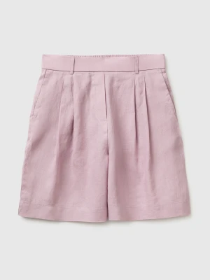 Benetton, Pure Linen Bermuda Shorts, Size: XS, Pink, Women United Colors of Benetton