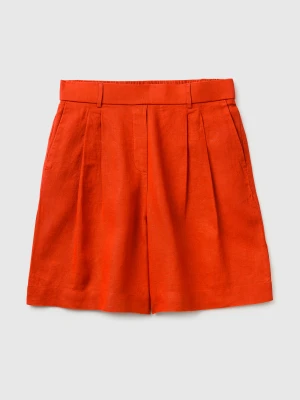 Benetton, Pure Linen Bermuda Shorts, Size: XS, Red Coral, Women United Colors of Benetton