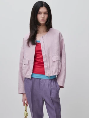 Benetton, Pure Linen Bomber Jacket, Size: XS, Pink, Women United Colors of Benetton