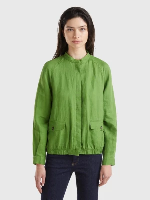 Benetton, Pure Linen Bomber, size L, Military Green, Women United Colors of Benetton