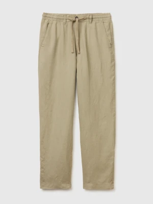 Benetton, Pure Linen Drawstring Trousers, Size: 54, Light Green, Men United Colors of Benetton