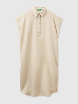 Benetton, Pure Linen Midi Dress, Size: XS-S, Beige, Women United Colors of Benetton