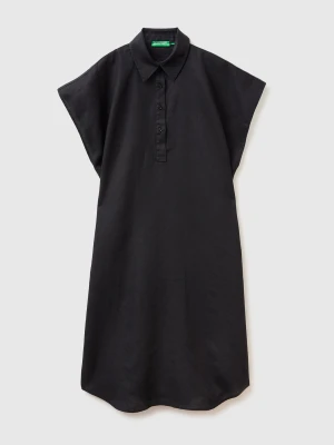 Benetton, Pure Linen Midi Dress, Size: XS-S, Black, Women United Colors of Benetton