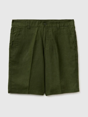 Benetton, Pure Linen Shorts, Size: 54, Olive Green, Men United Colors of Benetton