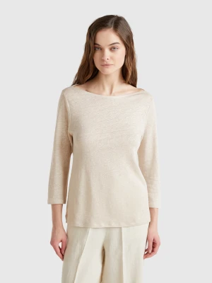 Benetton, Pure Linen T-shirt With 3/4 Sleeves, size XXS, Beige, Women United Colors of Benetton
