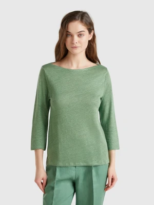 Benetton, Pure Linen T-shirt With 3/4 Sleeves, size XXS, Green, Women United Colors of Benetton