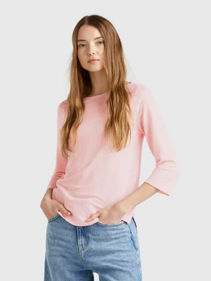 Benetton, Pure Linen T-shirt With 3/4 Sleeves, size XXS, Soft Pink, Women United Colors of Benetton