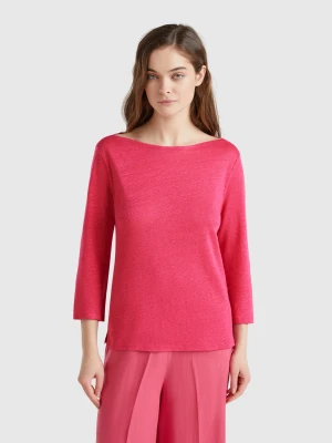 Benetton, Pure Linen T-shirt With 3/4 Sleeves, size XXS, Strawberry, Women United Colors of Benetton