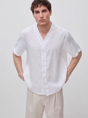 Benetton, Pure Linen V-neck Shirt, Size: XS, White, Men United Colors of Benetton