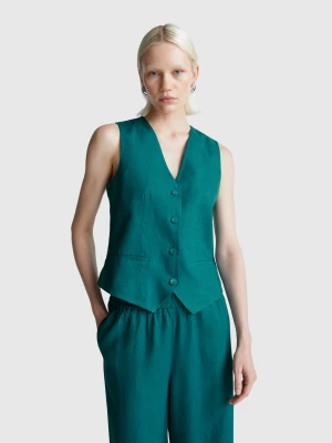 Benetton, Pure Linen Vest, Dark Green, Women United Colors of Benetton