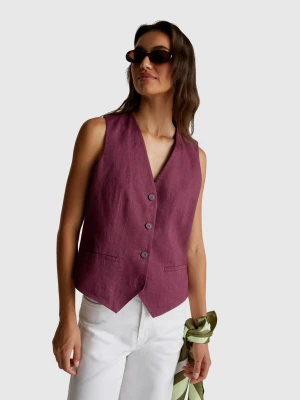 Benetton, Pure Linen Vest, Plum, Women United Colors of Benetton