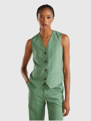 Benetton, Pure Linen Vest, size , Green, Women United Colors of Benetton