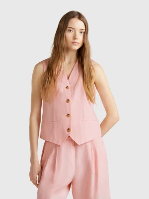 Benetton, Pure Linen Vest, size , Soft Pink, Women United Colors of Benetton
