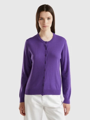 Benetton, Purple Cardigan In Cashmere And Wool Blend, size L, , Women United Colors of Benetton