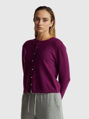 Benetton, Purple Cardigan In Pure Merino Wool, Size: XXS, Plum, Women United Colors of Benetton