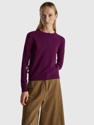 Benetton, Purple Crew Neck Sweater In Merino Wool, Size: XXS, Plum, Women United Colors of Benetton