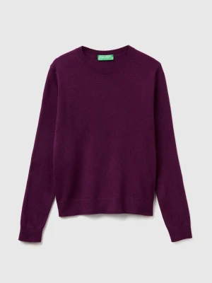 Benetton, Purple Crew Neck Sweater In Merino Wool, Size: XXS, Plum, Women United Colors of Benetton