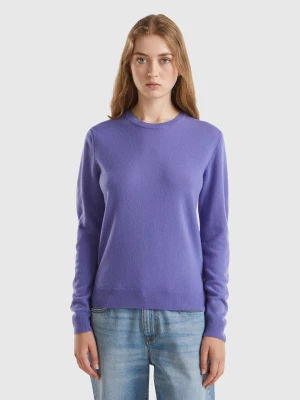 Benetton, Purple Crew Neck Sweater In Pure Merino Wool, size M, , Women United Colors of Benetton