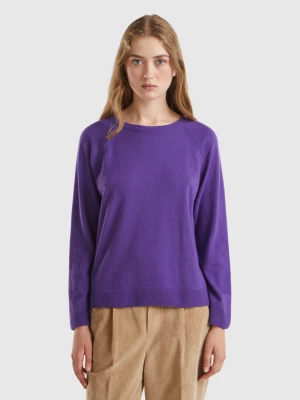 Benetton, Purple Crew Neck Sweater In Wool And Cashmere Blend, size M, , Women United Colors of Benetton