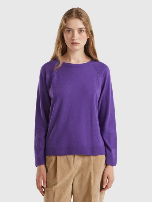 Benetton, Purple Crew Neck Sweater In Wool And Cashmere Blend, size M, , Women United Colors of Benetton