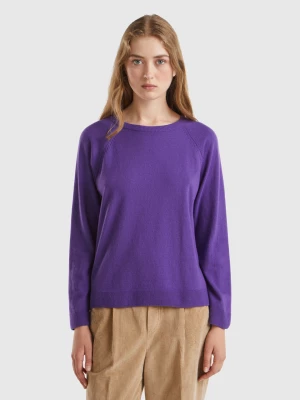 Benetton, Purple Crew Neck Sweater In Wool And Cashmere Blend, size XL, , Women United Colors of Benetton