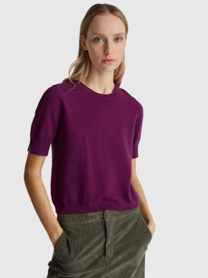 Benetton, Purple Short Sleeve Sweater In Pure Merino Wool, Size: XS, Plum, Women United Colors of Benetton