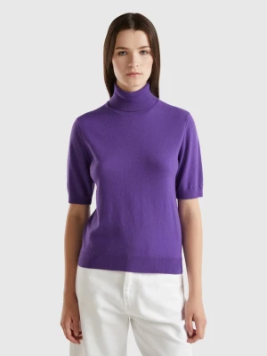 Benetton, Purple Short Sleeve Turtleneck In Cashmere Blend, size L, , Women United Colors of Benetton