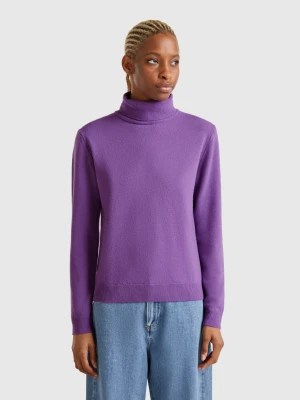 Benetton, Purple Turtleneck In Pure Merino Wool, size XS, Violet, Women United Colors of Benetton