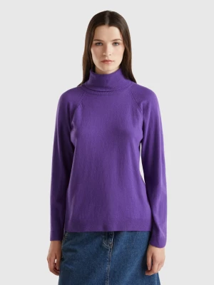 Benetton, Purple Turtleneck In Wool And Cashmere Blend, size L, , Women United Colors of Benetton