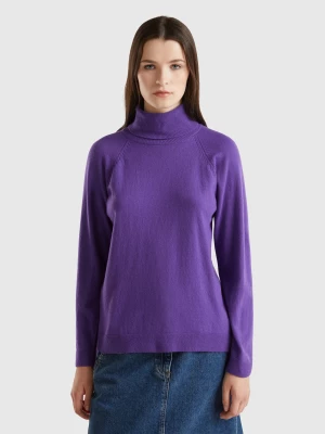 Benetton, Purple Turtleneck In Wool And Cashmere Blend, size L, , Women United Colors of Benetton