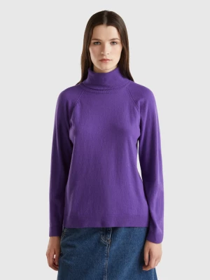 Benetton, Purple Turtleneck In Wool And Cashmere Blend, size XL, , Women United Colors of Benetton