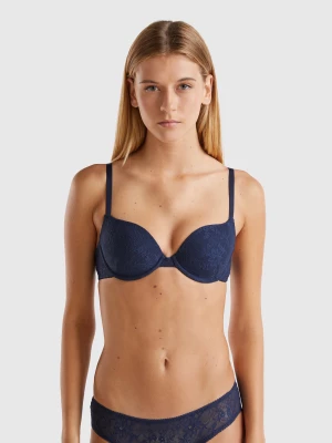 Benetton, Push Up Bra In Stretch Lace, size , Dark Blue, Women United Colors of Benetton