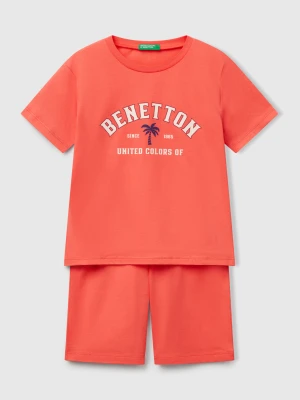 Benetton, Pyjamas In 100% Cotton With Logo, size XXS, Coral, Kids United Colors of Benetton
