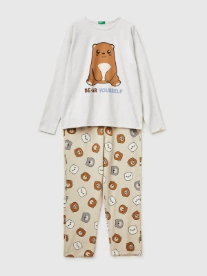 Benetton, Pyjamas In Stretch Cotton With Print, Size: XXS, Light Gray, Women United Colors of Benetton