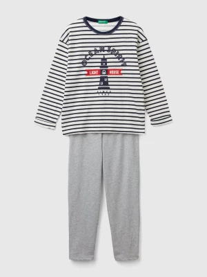 Benetton, Pyjamas In Striped Knit, size 2XL, Gray, Kids United Colors of Benetton